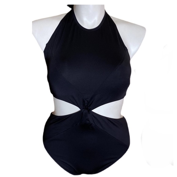 CARMEN MARC VALVO Twist Monokini Swimsuit High Neck Halter 1 Piece SIZE 14 Black - Picture 7 of 7